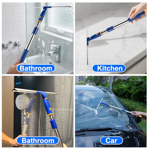 14" Shower Squeegee for Glass Doors, Extendable Squeegee for Shower Glass with 2 Blades,Window Squeegee,Window Cleaner Tool for Shower Doors, Windows, Bathroom and Car Windshields (25", Inches, 14)