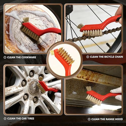 6 Pieces Wire Brushes Set, Nylon/Brass/Stainless Steel Bristles for Cleaning Welding Slag and Rust,Scratch Brush with Mini Head & Hanging Hole for Everyday Cleaning (6, Combo Pack) - color: combo pack