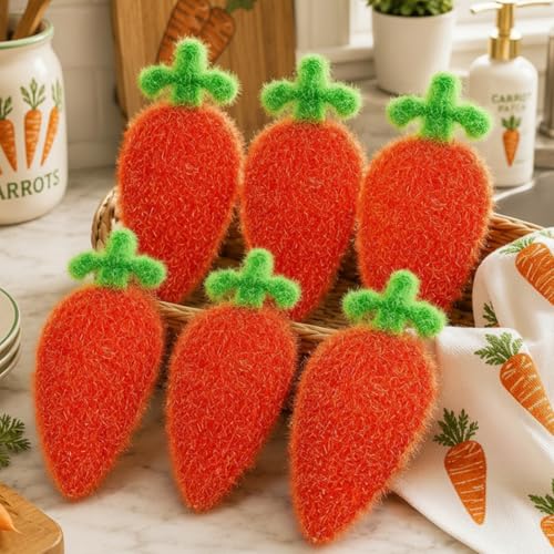 Breling 6 Pieces Carrot Shape Dish Sponge Dual Sided Non Scratch Dish Washing Scrubbers, Reusable Household Cleaning Kitchen Tools for Dishwashing Washing Dishes Cookware - style: Carrot