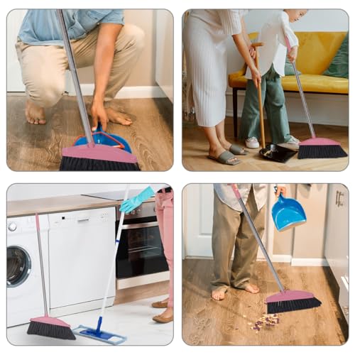 Cabilock 2pcs Stainless Steel Broom Handle Deck Sweeper Broom for Outdoor Cleaning - color: Pink