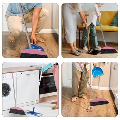 Cabilock 2pcs Stainless Steel Broom Handle Deck Sweeper Broom for Outdoor Cleaning - color: Pink