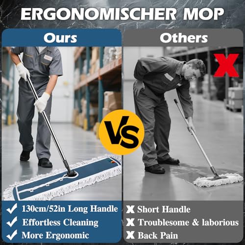 42" Commercial Mop,MASTERTOP Heavy Duty Dust Floor Mop with 52" Long Handle,Large Industrial Wet Dry Mops,Sweeper Broom for Hardwood, Tile, Laminate,Garage,School,Mall - 1 Cotton & 1 Microfiber Pad - color: A-blue(42"*12")