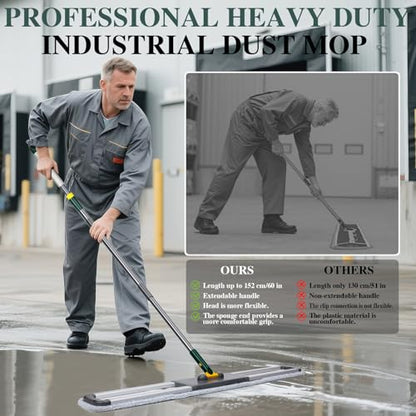 Masthome 36" Commercial Dust Mop, 60" Telescopic Handle Heavy Duty Floor Mop, Wet Dry Industrial Mop with 3 Reusable Pads for Hardwood Marble Laminate Tile, Home Gym Office Use - color: Green Large