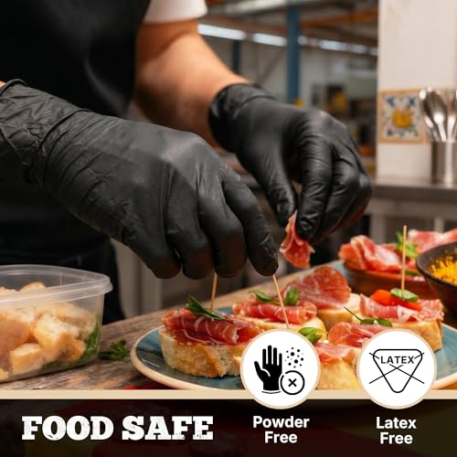 TitanFlex Black Nitrile Disposable Gloves, 5 Mil, Fully Textured, Heavy Duty, Latex Free & Powder Free for Cooking, Food Prep, kitchen clean, 100 ct (S) - color: 03 5mil (100ct), size: Small