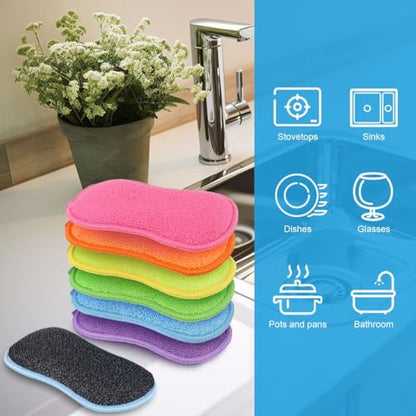 HOMEXCEL 12 Pack Multi-Purpose Scrub Sponges Kitchen, Dish Sponge, Non-Scratch Microfiber Sponge for Efficiently Cleaning Dishes, Pots, and Pans (Multicolor) - color: Multicolor