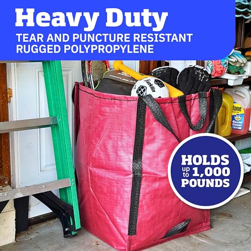 DURASACK Heavy Duty Home and Yard Bags 48-Gallon Reusable Self-Standing Lawn and Leaf Bags Garbage Can with Reinforced Handles, Red - color: Red