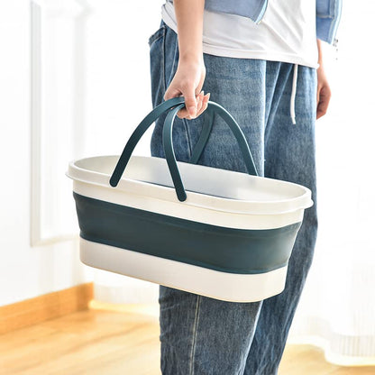 Goderewild Collapsible Plastic Bucket with Wheels 12L (3.17 Gallon) for House Cleaning, Camping, and RV - Multi-Purpose Rectangular Handy Basket for Cleaning Mop - Lightweight and Portable (Grey) - color: 12l-grey