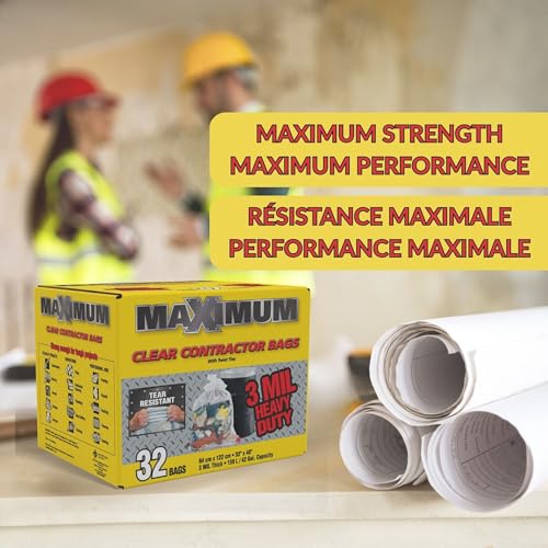 Maximum Heavy Duty Garbage Bags, 42-Gallon, 3 Mil, Clear Garbage Bags Extra Large, Tear Resistant, Industrial Strength, 32 Counts - color: Clear