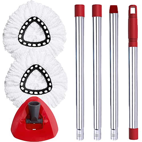 ANREKEYH Spin Mop Head, Base, Handle Replacement for O-Ceda EasyWring Microfiber Spin Mops, 2 Microfiber Mop Refills, 1 Triangle Head Cover and 30-58in Handle Set Combo (White(1 Tank System)) - color: White(1 Tank System)