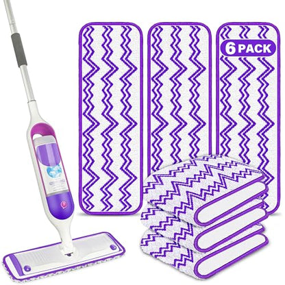 Reusable Mop Pads Compatible with Swiffer PowerMop, Microfiber Mop Pads Replacement Washable Mop Refills Pads for Dry Wet Mop, Spray Mops Pads Floor Mop Head for Hardwood Cleaning, 6 Pack