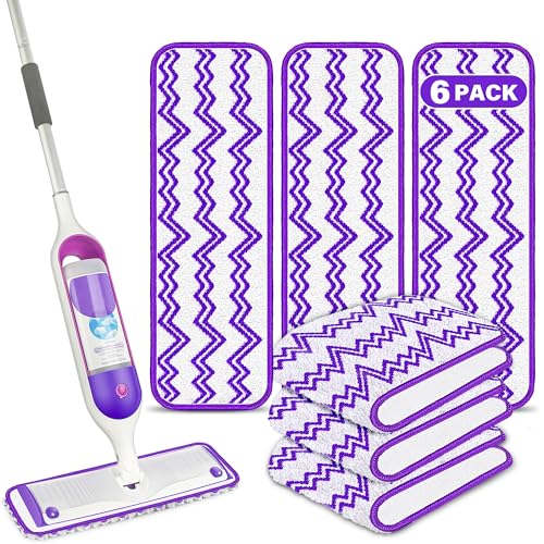 Reusable Mop Pads Compatible with Swiffer PowerMop, Microfiber Mop Pads Replacement Washable Mop Refills Pads for Dry Wet Mop, Spray Mops Pads Floor Mop Head for Hardwood Cleaning, 6 Pack