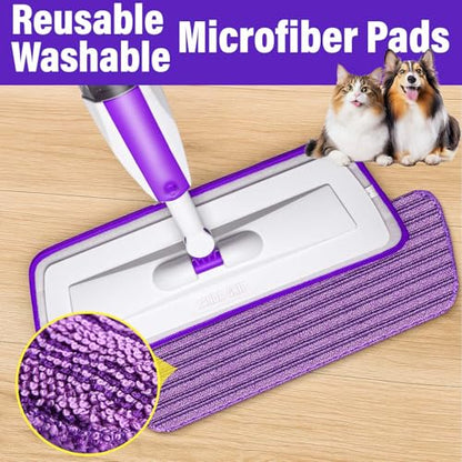Microfiber Hardwood Floor Spray Mop with 3 Pads & Refillable Bottle | 400+ML refillable bottle, 360° swivel head, wet mopping & dry sweeping for hardwood, tile, laminate and sealed wood floors. - color: Purple