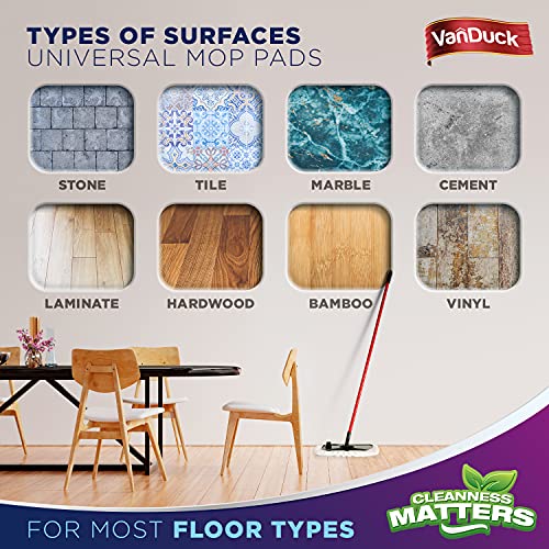 VanDuck 100% Cotton Terry Mop Pads 15x8 Inches, 3-Pack (Mop Not Included) | Reusable terry cloth mop covers, cotton replacement pads, floor cleaning refills, machine washable