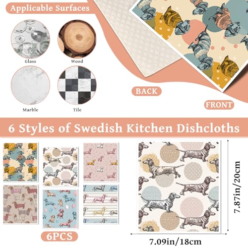Reusable Swedish Dishcloths for Kitchen, 6 Pack Cute Dachshund Gifts Dish Cloths, Absorbent Dog Pattern Cellulose Cleaning Towels Wipes for Cooking Home Decor Housewarming Gift - style: Dachshund