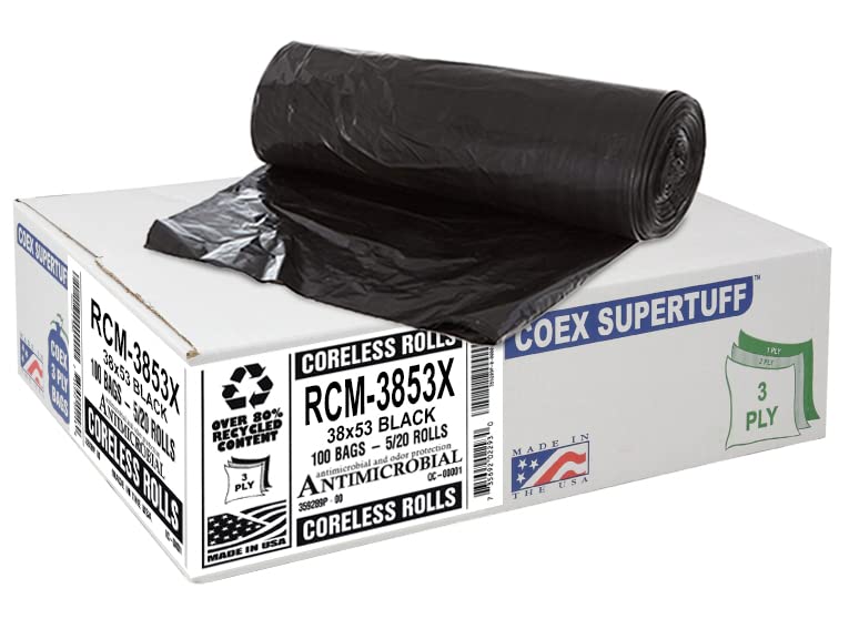 Aluf Plastics 44 Gallon 1.5 MIL (eq) Black Heavy Duty Trash Bags - 38" x 53" - Pack of 100 - For Construction, Industrial, Outdoor, & Commercial - style: 44 Gal, 1.5 Mil Equiv, 100 Count