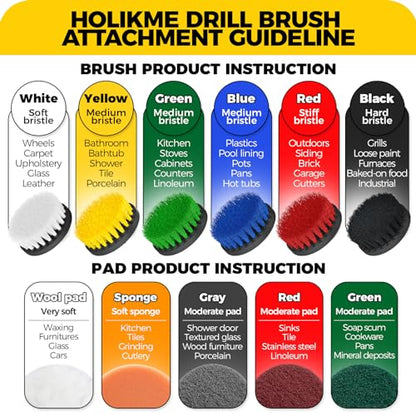 Holikme 15-Piece Drill Brush Attachment Set - Power Scrubber, Crevice, Scrub, Bathroom Gap, Grout, Tile & Kitchen Cleaning Brushes