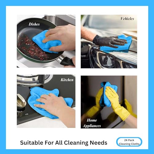 Microfiber Cleaning Cloth for Kitchen & households, Towels for Cars. (300gsm) (Pack of 24 Blue) - color: Blue