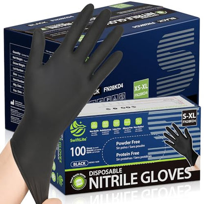 SWIFTLITE Black Nitrile Gloves, Food Safe Disposable Gloves Latex Free, Rubber Gloves Powder Free for Cooking, Kitchen Clean - color: 09-black(small 1000)