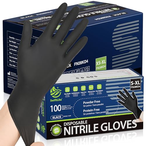 SWIFTLITE Black Nitrile Gloves, Food Safe Disposable Gloves Latex Free, Rubber Gloves Powder Free for Cooking, Kitchen Clean - color: 09-black(small 1000)