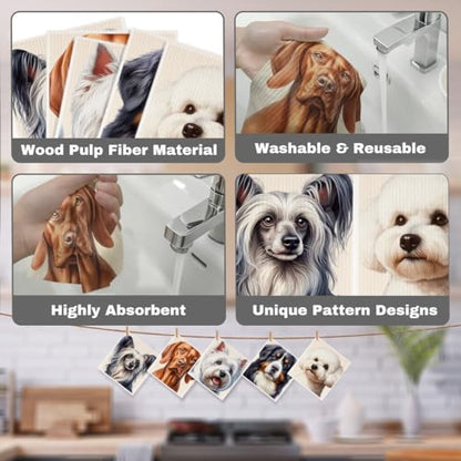 5 Pcs Cute Doggy Swedish Dishcloths, Bichon Frize & Vizsla Swedish Dishcloth, Bernese Mountain Dog Dish Cloths for Drying Dishes, Reusable Cleaning Cloths, Dog Lover Gifts for Women - color: Lm 03425