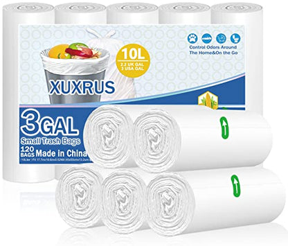 XUXRUS Bathroom Small Trash Bags 3 Gallon Garbage Bags for Home Office,120 Count,White,Fits 2-3 Gallon Bins - style: 10 Liter-White-120 Counts