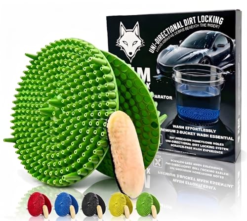 10.4" Heavy Duty Car Wash Bucket Insert (2-Pack) & Wash Mitt Kit - 10.6 oz Detailing Dirt Separator & Grit Trap, Scratch-Free Auto Wash, Fits 3.5 to 5 Gallon Buckets (Green Kit) - color: 2pack Green