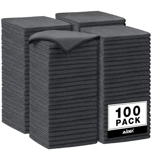 AIDEA Microfiber Cleaning Cloth Grey 100PK, Microfiber Towels for Cars, Premium Car Cloths, Dusting Cloth Lint Free Cleaning Rags for SUVs, House, Kitchen, Window, Workshops,11.5"×11.5" - color: Grey