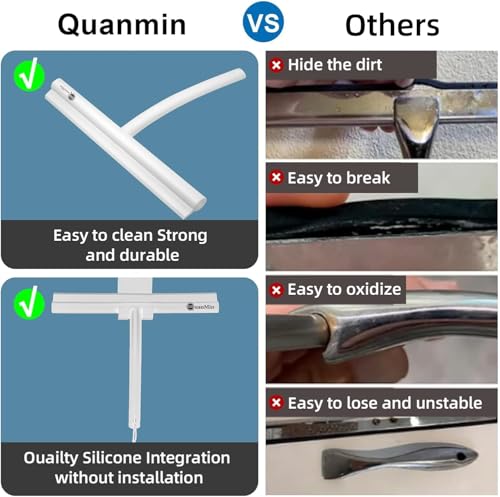 9 Inch All-Purpose Silicone Squeegee Scrubber with Suction & Hook, Streak-Free Glass Wiper for Shower Doors, Tile Walls, Windows, Mirrors & Household Cleaning (White) - size: Round Head-9 inch（White）