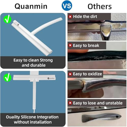 9 Inch All-Purpose Silicone Squeegee Scrubber with Suction & Hook, Streak-Free Glass Wiper for Shower Doors, Tile Walls, Windows, Mirrors & Household Cleaning (White) - size: Round Head-9 inch（White）