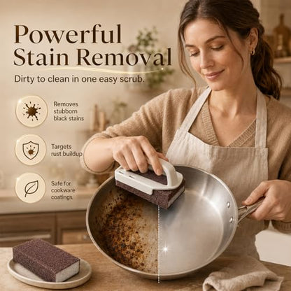 Magic Emery Cleaning Sponges, Nano Carborundum Sponge,Scrub Pad Pot Scrubber for Removing Rust Cleaning Pots and Pans,Rust Remover & Magic Descaling Eraser (1 Handle+5 Sponge)