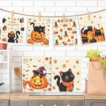 Fall Halloween Swedish Dishcloths for Kitchen, 6 Pack Black Cat and Pumpkin Reusable Cellulose Sponge Paper Towels Washable, Fast Drying Swedish Dish Cloth for Home Cleaning - style: Fall Halloween