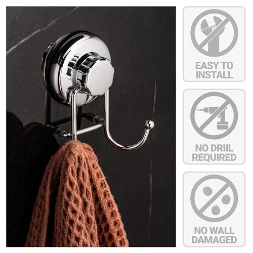 HASKO accessories - Powerful Vacuum Suction Cup Hooks Holder for Towel, Robe and Loofah - Stainless Steel Hook for Bathroom and Kitchen (Chrome)