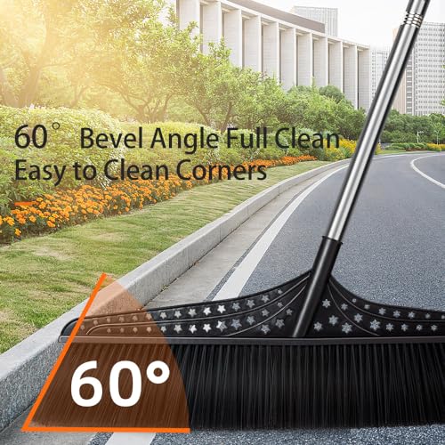 Heavy Duty Outdoor Angle Broom with 20" Wide 51" Long Handle Stiff Bristles Sweeper Perfect for Driveway/Courtyard/Industry Area/Lobby/Mall/Garage/Wood/Stone/Tile/Concrete Floor Sweeping