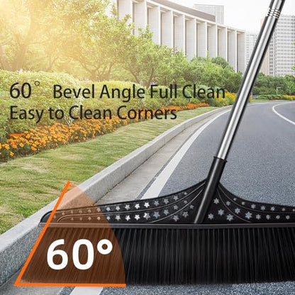 Heavy Duty Outdoor Angle Broom with 20" Wide 51" Long Handle Stiff Bristles Sweeper Perfect for Driveway/Courtyard/Industry Area/Lobby/Mall/Garage/Wood/Stone/Tile/Concrete Floor Sweeping