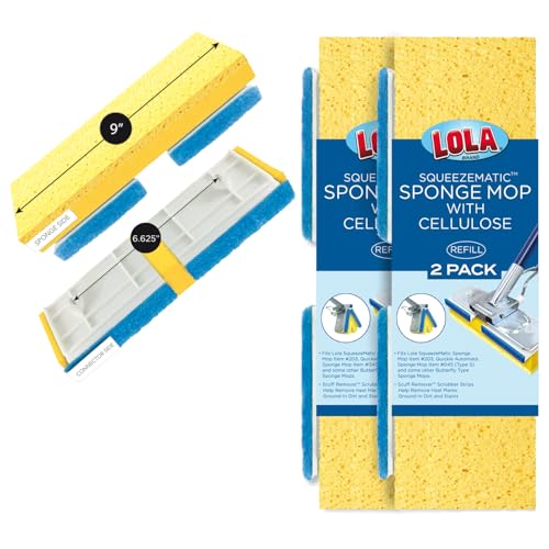 LOLA Cellulose SqueezeMatic Butterfly Sponge Mop Refill, 9", 2 Pack, Floor Cleaning, Comparable w/Quickie Type S Sponge Mop Refill - size: 2 Pack, style: Cellulose & Foam Sponge