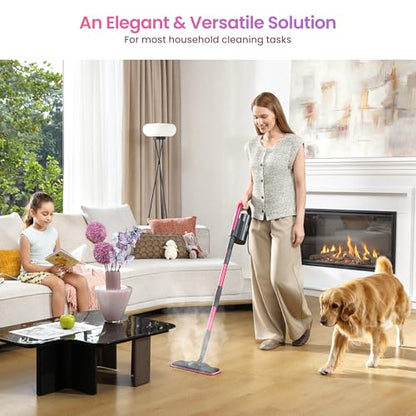Schenley 19-in-1 Steam Mop Dual-Rod Design with Detachable Handheld Steamer for Walls, Grouts, Hard Floors, Tiles, includes Multi-purpose Accessories, Washable Microfiber Pads and Disposable Pads - size: Standard