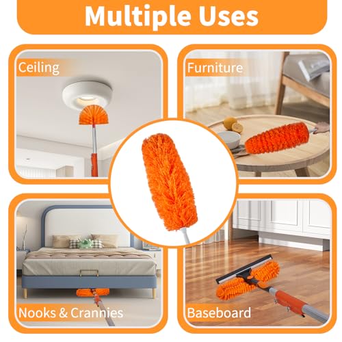 Cobweb Duster with Extension Pole, 4-24ft, Window Cleaning Kit, Include Window Squeegee with Cleaner, Microfiber Feather Duster, Spider Web Brush, Reusable & Replaceable, High Ceiling Dusters, Orange - color: Orange-24ft
