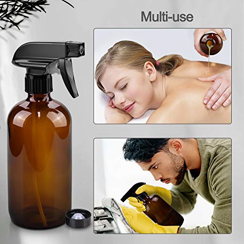 Worldgsb Glass Spray Bottles, 16oz Refillable Containers, Empty Boston Round Bottles with Labels & Adjustable Nozzle for Cleaning, Gardening, Aromatherapy, Pets, Plant, Hair -Amber (2 Pack) - color: Amber, style: 2 Pack