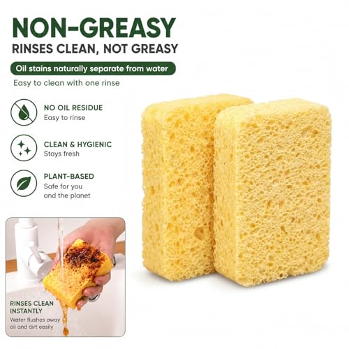 Kitchen Sponges, 20 Count, Plant-Based Cellulose + PET Scrub Sponge Set, Scratch & Non- Scratch Dish Sponges, Assorted Cleaning Sponges