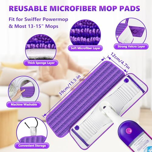 Grey Flat Floor Mop with 4 Reusable Microfiber Pads for Dusting + Purple Flat Floor Mop with 4 Washable Microfiber Pads for Mopping