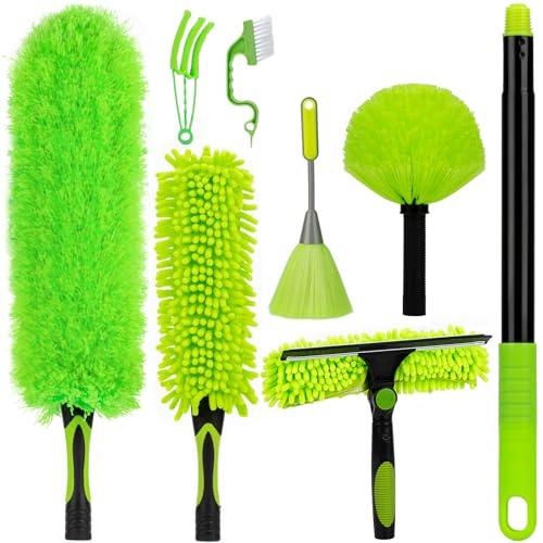 CALBEAU 8 Foot Dusters for Cleaning, Duster with Extension Pole, Microfiber Feather Duster Used for Cleaning Ceiling Fan, High Window, Blinds, Shutters, Sofa, Cobweb Duster for Home (14 PCS)