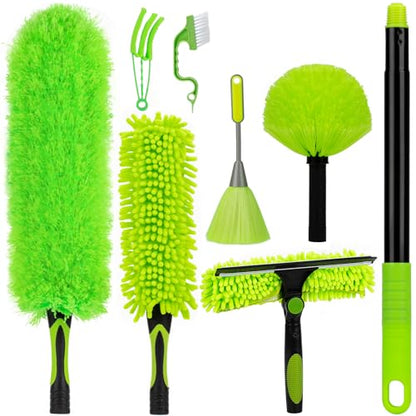 CALBEAU 8 Foot Dusters for Cleaning, Duster with Extension Pole, Microfiber Feather Duster Used for Cleaning Ceiling Fan, High Window, Blinds, Shutters, Sofa, Cobweb Duster for Home (14 PCS)