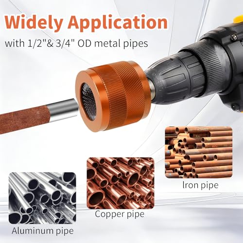 1/2" & 3/4" Copper Pipe Cleaner Set for Drill,Plumbing Tools for Removing Rust, Stains & Paint from Copper & Metal Pipes, with 1/4" Hex Shank & 6 Brush Blades & 2 Pipe Cleaning Brush