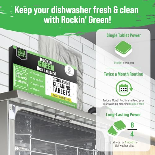 Rockin' Green Deep Cleaning and Deodorizing Tablets for Dishwashers, Washing Machines, and Garbage Disposals, Removes Odor and Residue (Dishwasher Cleaning Tablets, 8 Pack) - size: 1 Count (Pack of 8), style: Dishwasher Cleaning Tablets