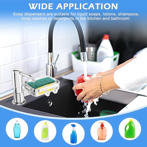 Built-in Kitchen Sink Soap Dispenser With 40" Extension Tube Kit and Storage Basket, Liquid Pump, No Need to Refill Little Bottle (Silver) - color: Silver Color