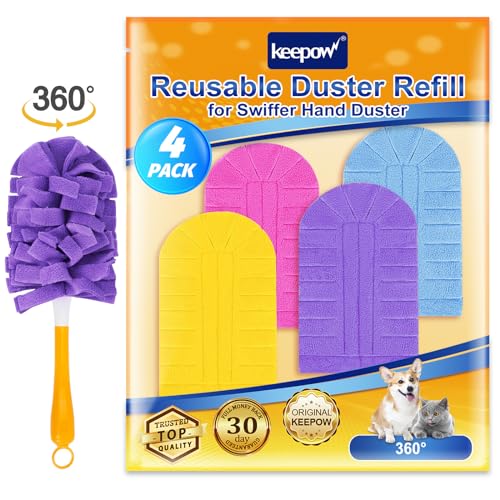 KEEPOW Reusable Duster Refill Compatible with Swiffer Hand Duster, Heavy Duty Duster Refills, 360 Degree Dusters Refills for Cleaning, Fleece Refill Ceiling Fan, 4 Pack (Handle is Not Included) - color: 1yellow+1blue+1purple+1rose Red, size: 4 Pack