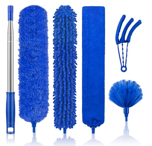 Dusters for Cleaning, Newliton Duster with Extension Pole Microfiber Ceiling Fan Cobweb Duster, Long Duster for High Ceilings Wall Refrigerator Appliance Baseboard Home Furniture Blinds - color: Blue
