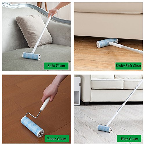 Large Lint Rollers, Sticky Rollers for Floor 6.3 in with 4 Extendable Handle, Long Handle Sticky Mop 30 Sheets Roller for Cleaning Carpets, Cars, Bedding, Couches, Furniture and Pet Hair - size: 1 Count (Pack of 1)