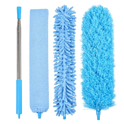 4PCS Microfiber Duster Kit, 3 in 1 Microfiber Dusters Retractable Gap Dust Cleaner and Chenille Duster with 83 inches Extra Long Extension Pole for Cleaning Ceiling Fan, High Ceiling - size: 30-98inch-4pcs
