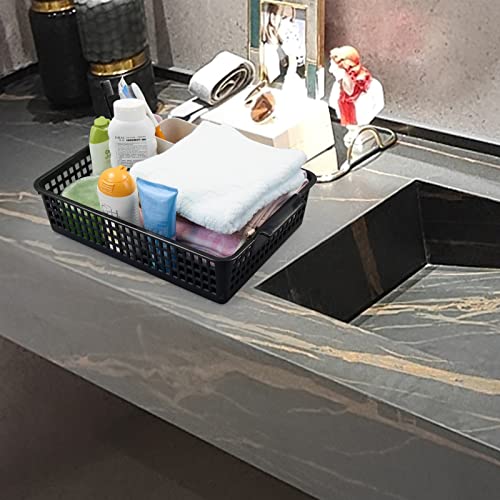 6 Pack Plastic Flat Storage Basket (3 Black + 3 Gray), Plastic Paper Storage Basket Tray for Office Documents, Magazines, Kitchen, Bathroom